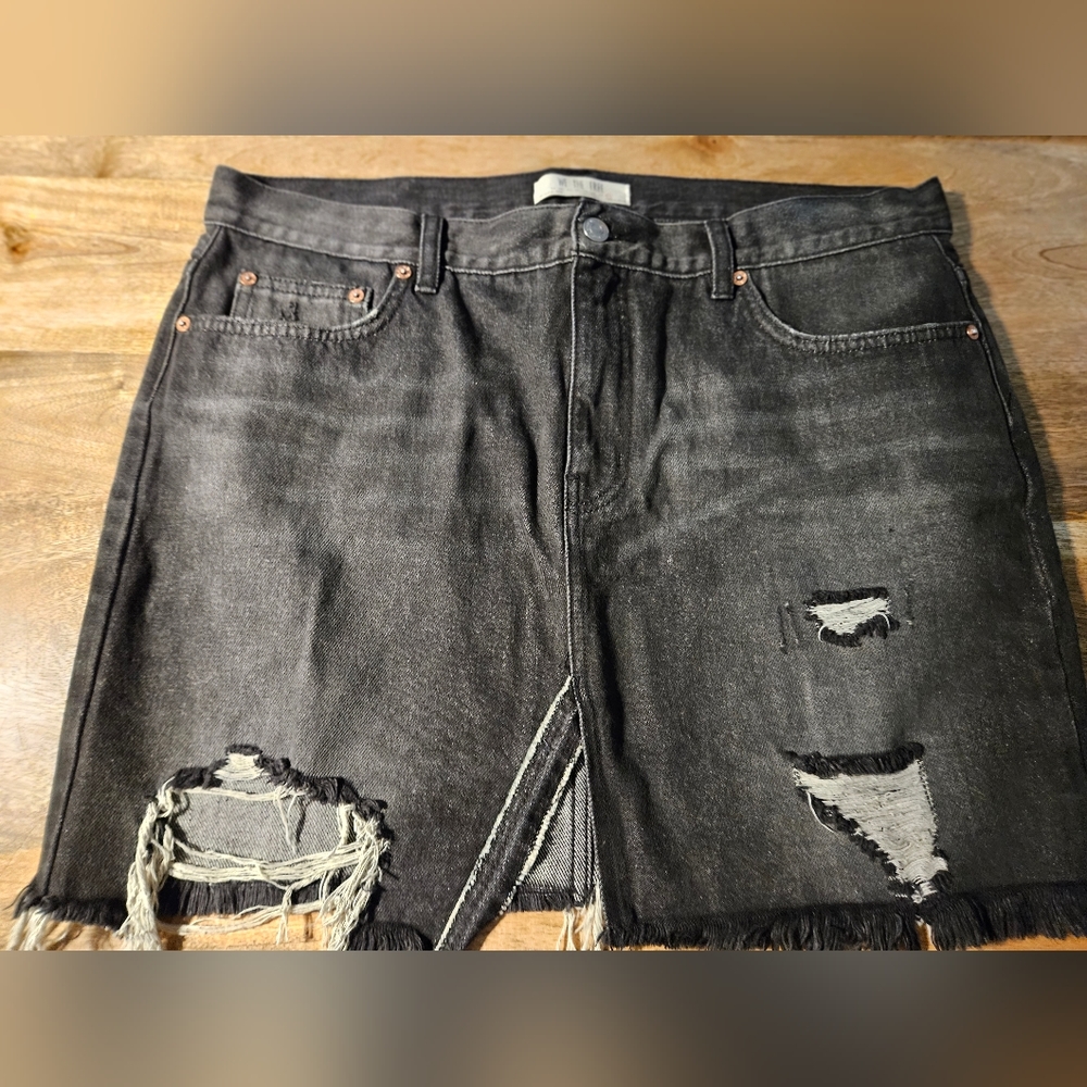 Free People Black denim skirt